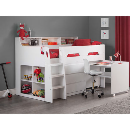 Wider view of Jupiter Mid Sleeper Storage Bed in white
