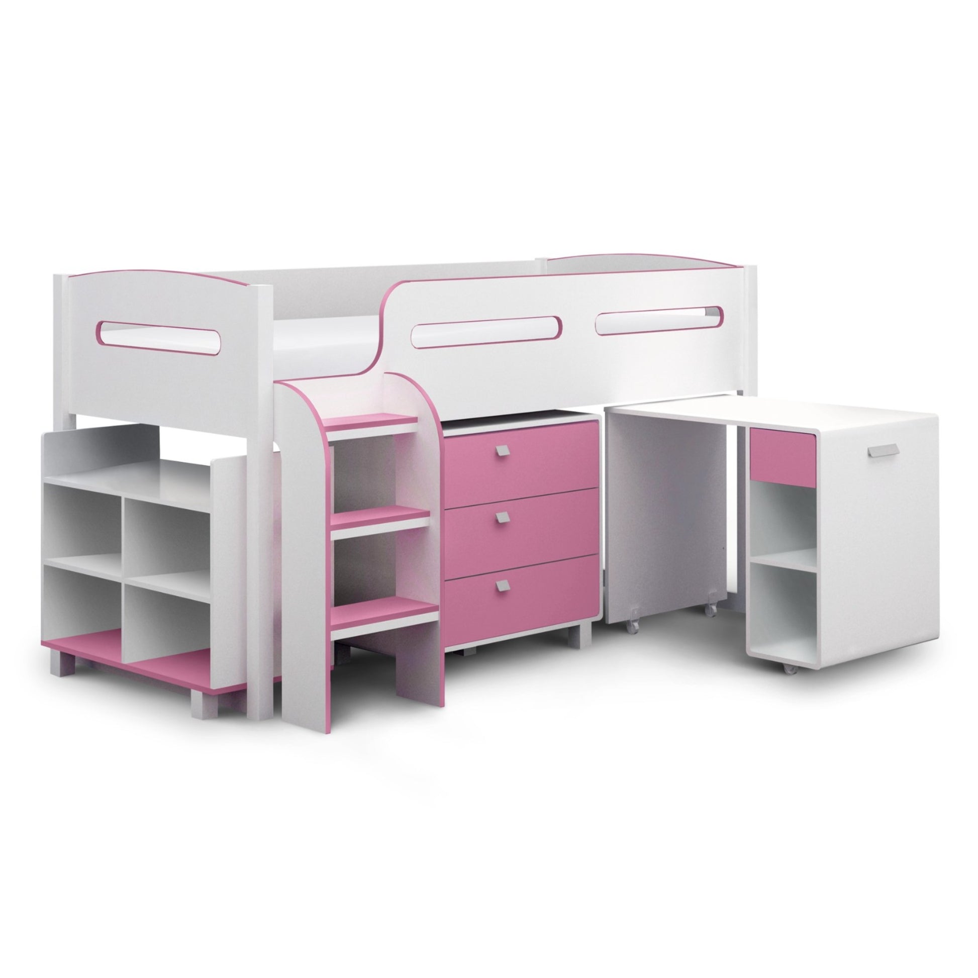 Kimbo Mid Sleeper Cabin Bed in white and pink