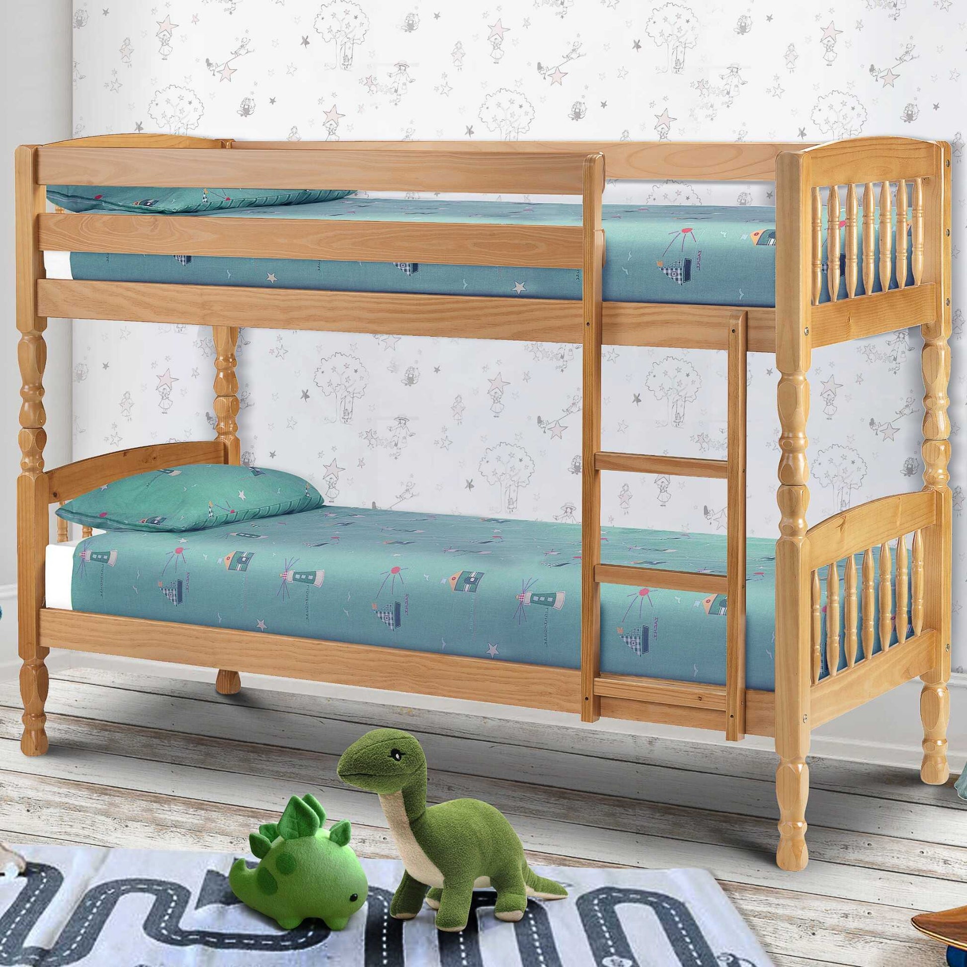 Lincoln Pine Bunk Bed in antique lacquer shown in a bedroom setting