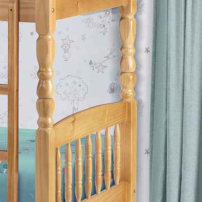 Turned pine legs and spindles of the Lincoln Pine Bunk Bed in antique lacquer