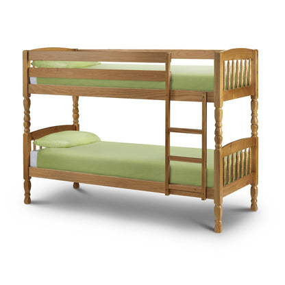 Front view of Lincoln Pine Bunk Bed in antique lacquer