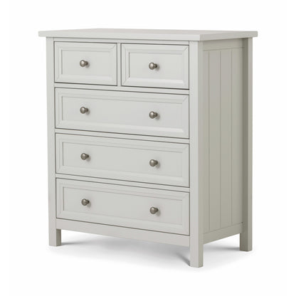 Front corner view of Maine 3 plus 2 drawer chest in dove grey