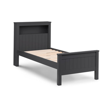 Angled view of Maine Bookcase Single Bed in anthracite