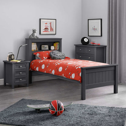 Maine Bookcase Single Bed in anthracite shown in a child's bedroom setting