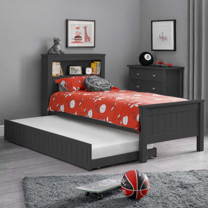 Maine Bookcase Single Bed in anthracite with optional trundle extended