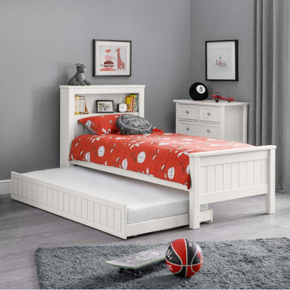 Maine Bookcase Single Bed in surf white with optional trundle extended
