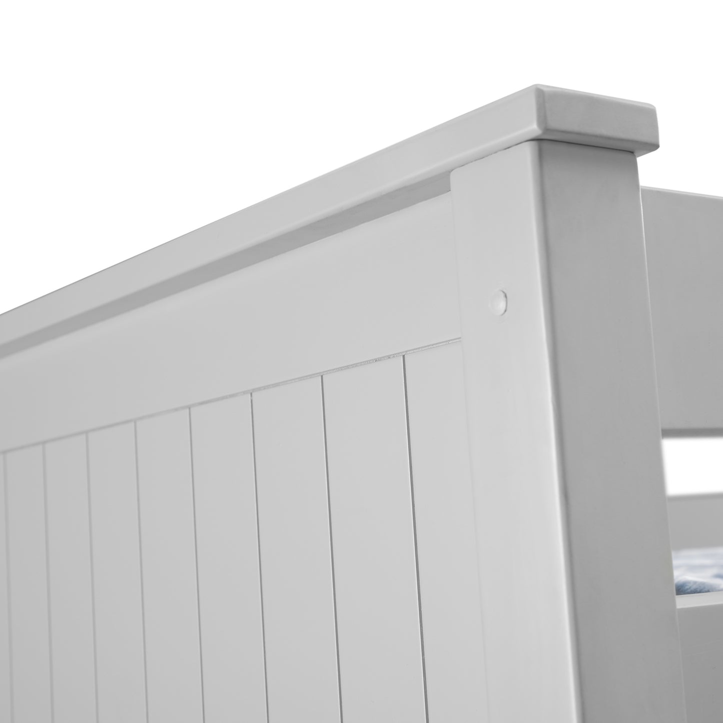 Panelled headboard detail of Maine Bunk Bed in dove grey