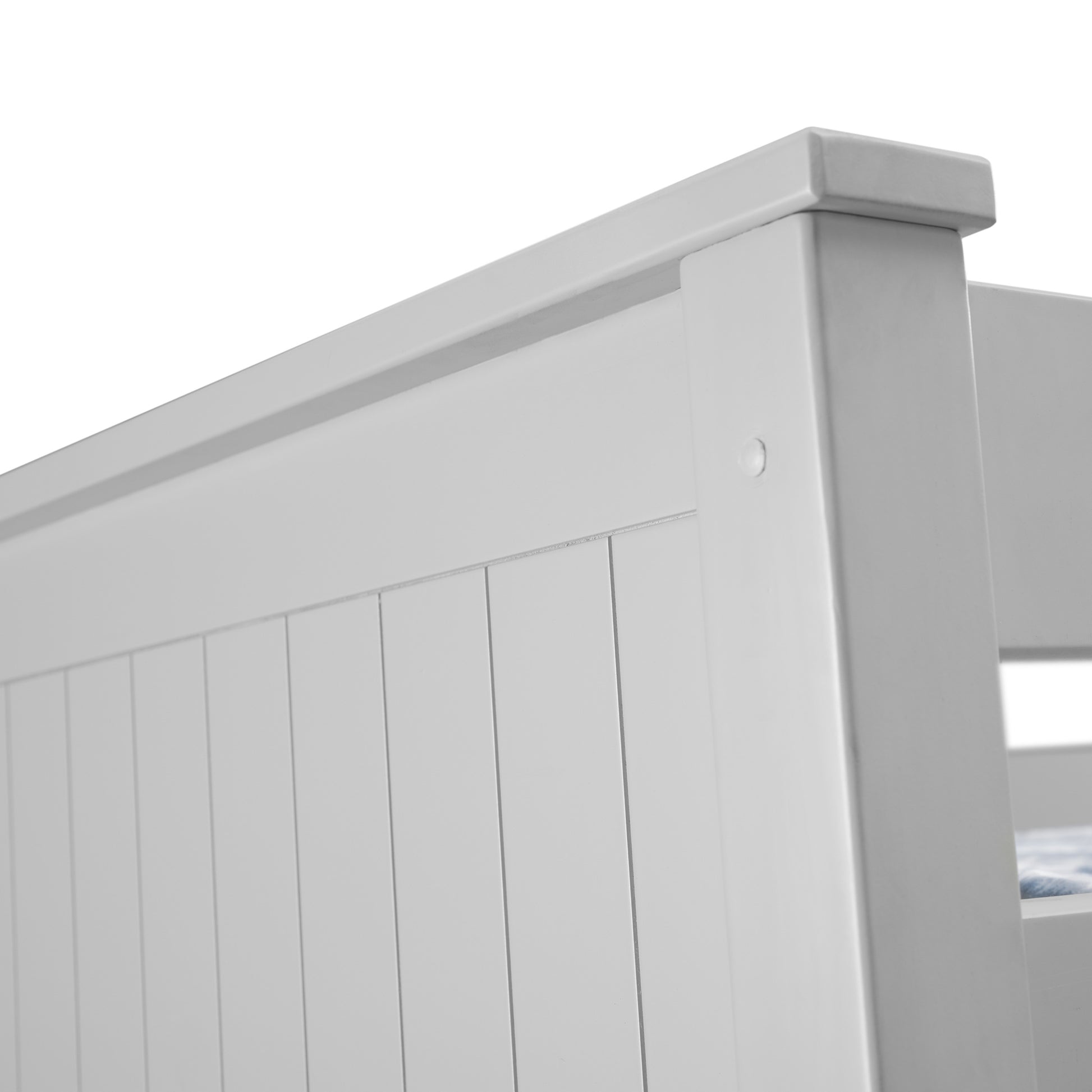 Panelled headboard detail of Maine Bunk Bed in dove grey