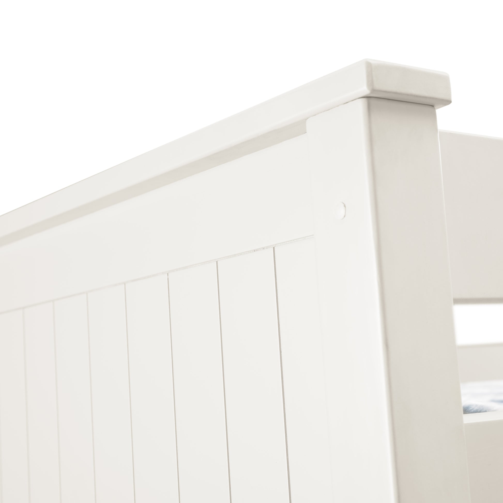 Panelled headboard detail of Maine Bunk Bed in surf white