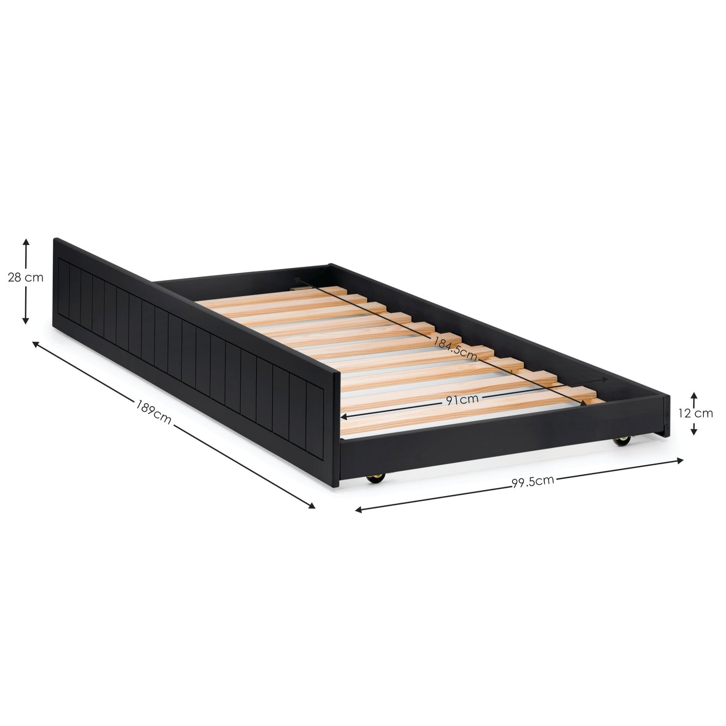 Dimension detail of the Maine Trundle Underbed in anthracite