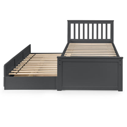 End view of Maisie Trundle Bed with Drawers in anthracite with underbed extended