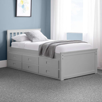 Maisie Trundle Bed with Drawers in dove grey shown in a bedroom setting