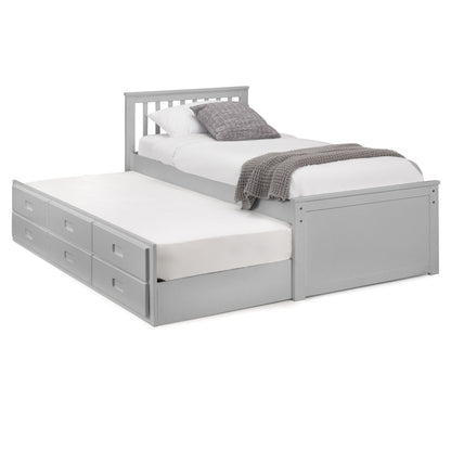 Angled view of Maisie Trundle Bed with underbed extended finished in dove grey