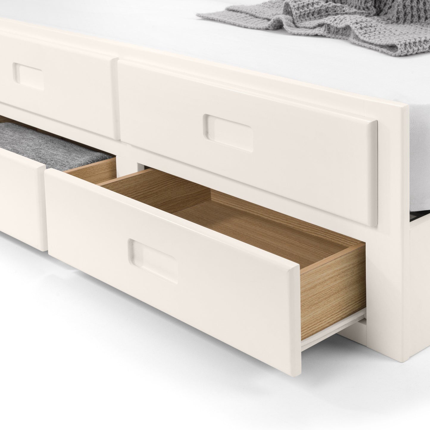 Storage drawers of the Maisie Trundle Bed in Surf White