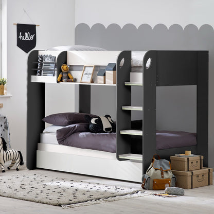 Mars Bunk Bed with Underbed in charcoal and white shown in a bedroom setting