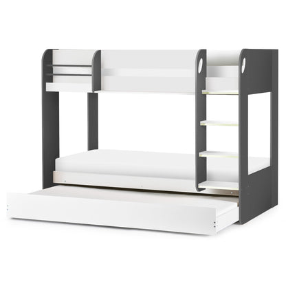 Front view of Mars Bunk Bed with Underbed in charcoal and white
