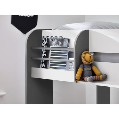 Shelving detail of Mars Bunk Bed with Underbed in charcoal and white