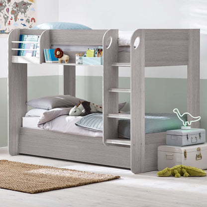 Mars Bunk Bed with Underbed in grey oak shown in a bedroom setting