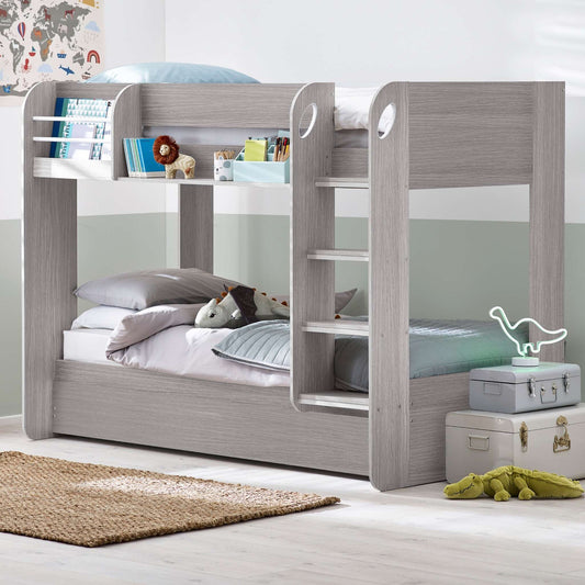 Mars Bunk Bed with Underbed in grey oak shown in a bedroom setting
