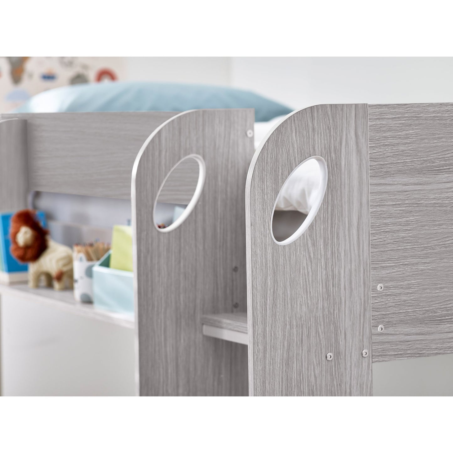 Ladder hand holes of Mars Bunk Bed with Underbed in grey oak