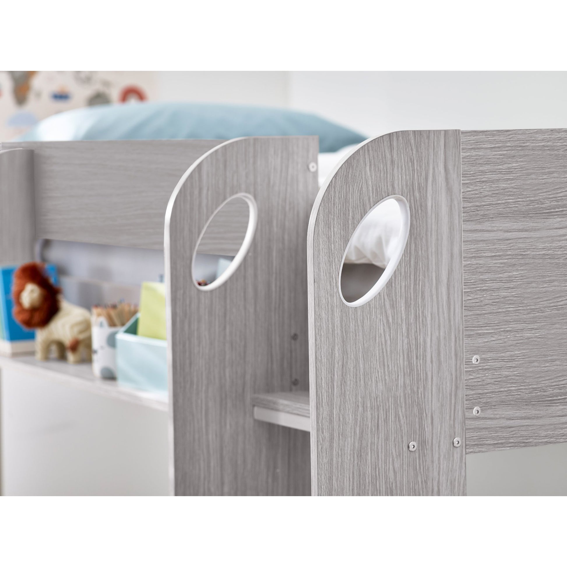 Ladder hand holes of Mars Bunk Bed with Underbed in grey oak