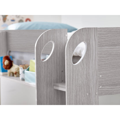 Ladder hand holes of Mars Bunk Bed with Underbed in grey oak