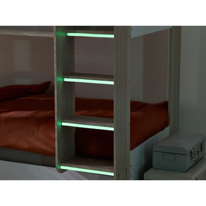 Luminous ladder steps of Mars Bunk Bed with Underbed in light woodgrain