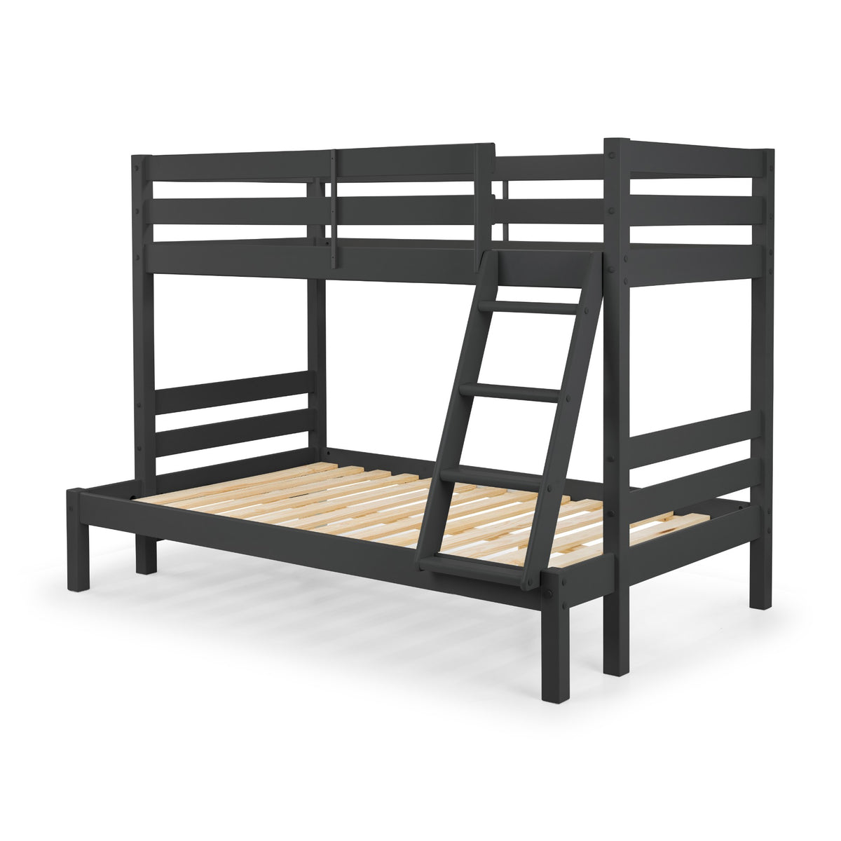Angled view of Merlin Triple Sleeper Bunk Bed in anthracite
