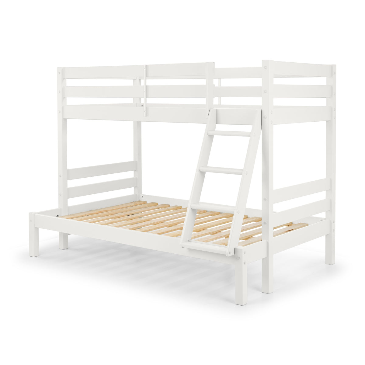 Angled view of Merlin Triple Sleeper Bunk Bed in surf white