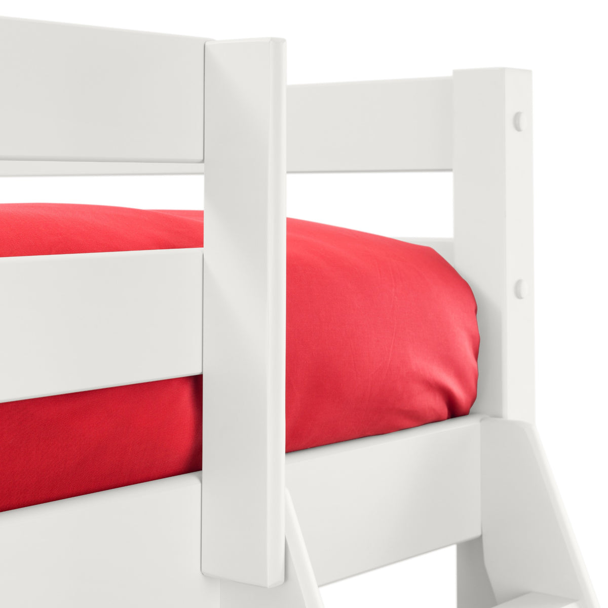 Safety rail detail of Merlin Triple Sleeper Bunk Bed in surf white