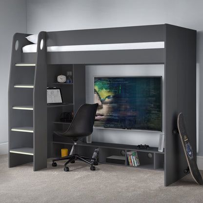 Nebula High Sleeper Gaming Bed in anthracite shown in a bedroom setting