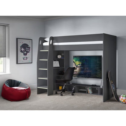 Wider bedroom view of Nebula High Sleeper Gaming Bed in anthracite