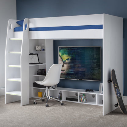 Nebula High Sleeper Gaming Bed in white shown in a bedroom setting