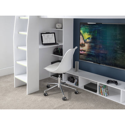 Desk detail of Nebula High Sleeper Gaming Bed in white 