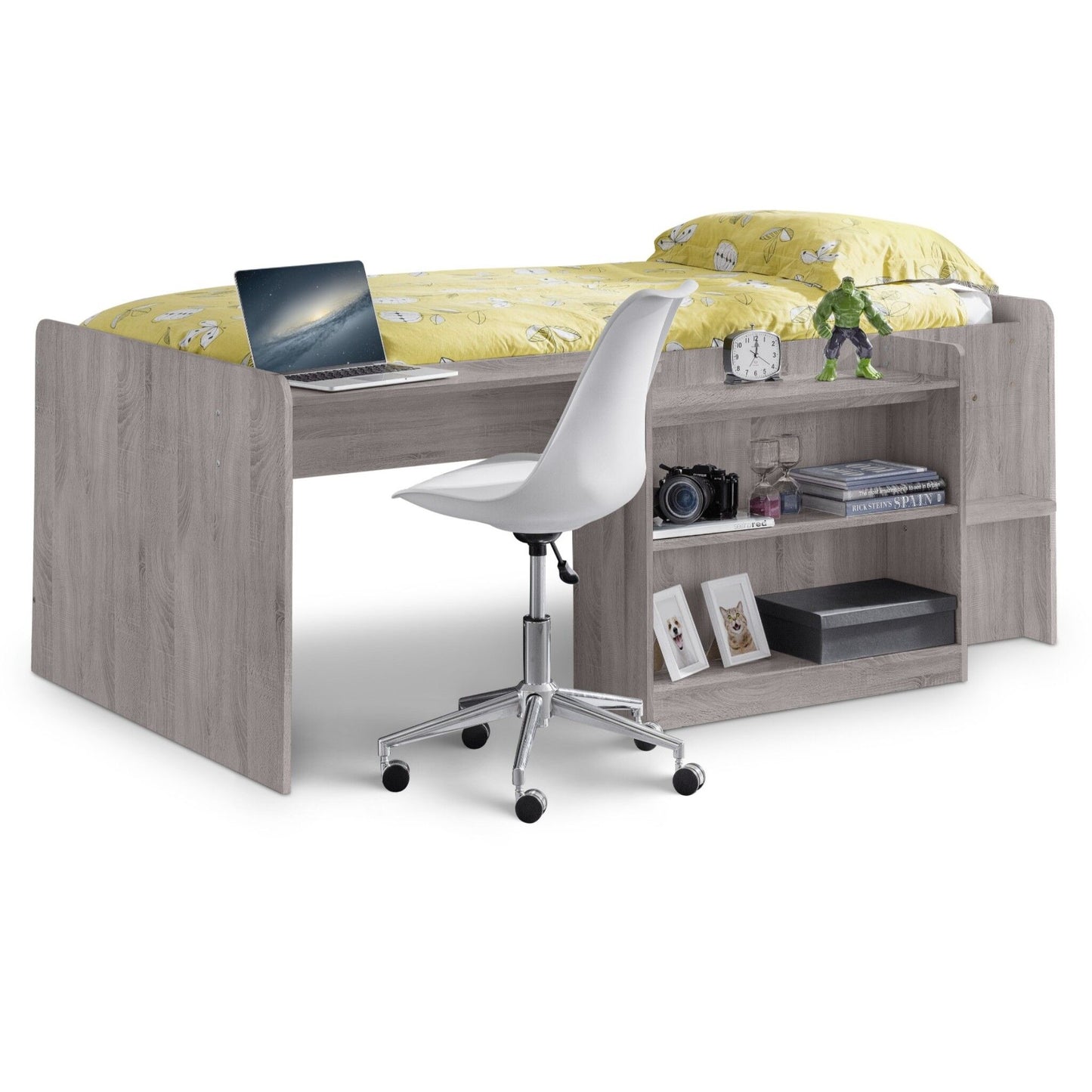 Front view of Neptune Mid Sleeper Cabin Bed in grey oak