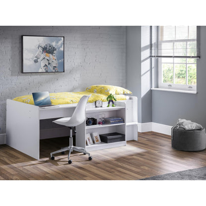Wider bedroom view of Neptune Mid Sleeper Cabin Bed in white
