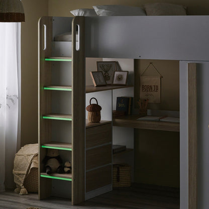 Luminous ladder steps of the Ocean High Sleeper Storage Bed