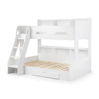 Angled view of the Orion Triple Sleeper Bunk Bed in white