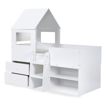 Front view of the Orpheus Mid Sleeper House Bed in white