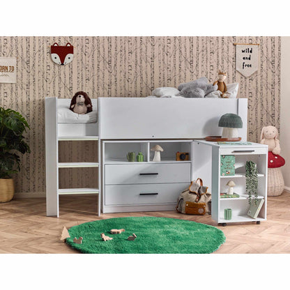 Otis Mid Sleeper Bed in urban rustic shown in a wider bedroom setting