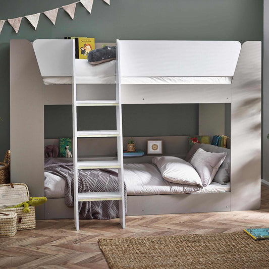 Parsec Bunk Bed in taupe styled in a child's bedroom setting