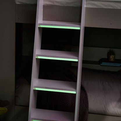 Luminous ladder steps of this children's bunk bed in taupe