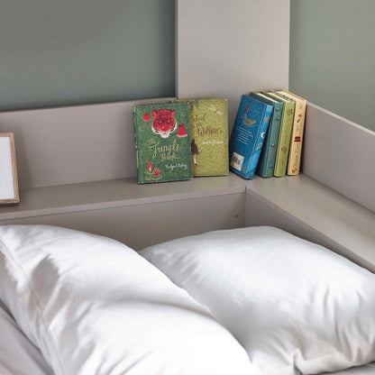 Shelving detail of the Parsec Bunk Bed in taupe