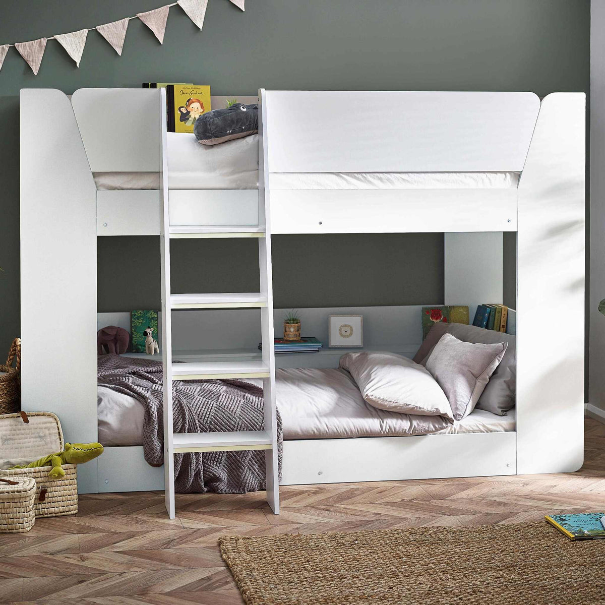 Parsec Bunk Bed in white styled in a child's bedroom setting