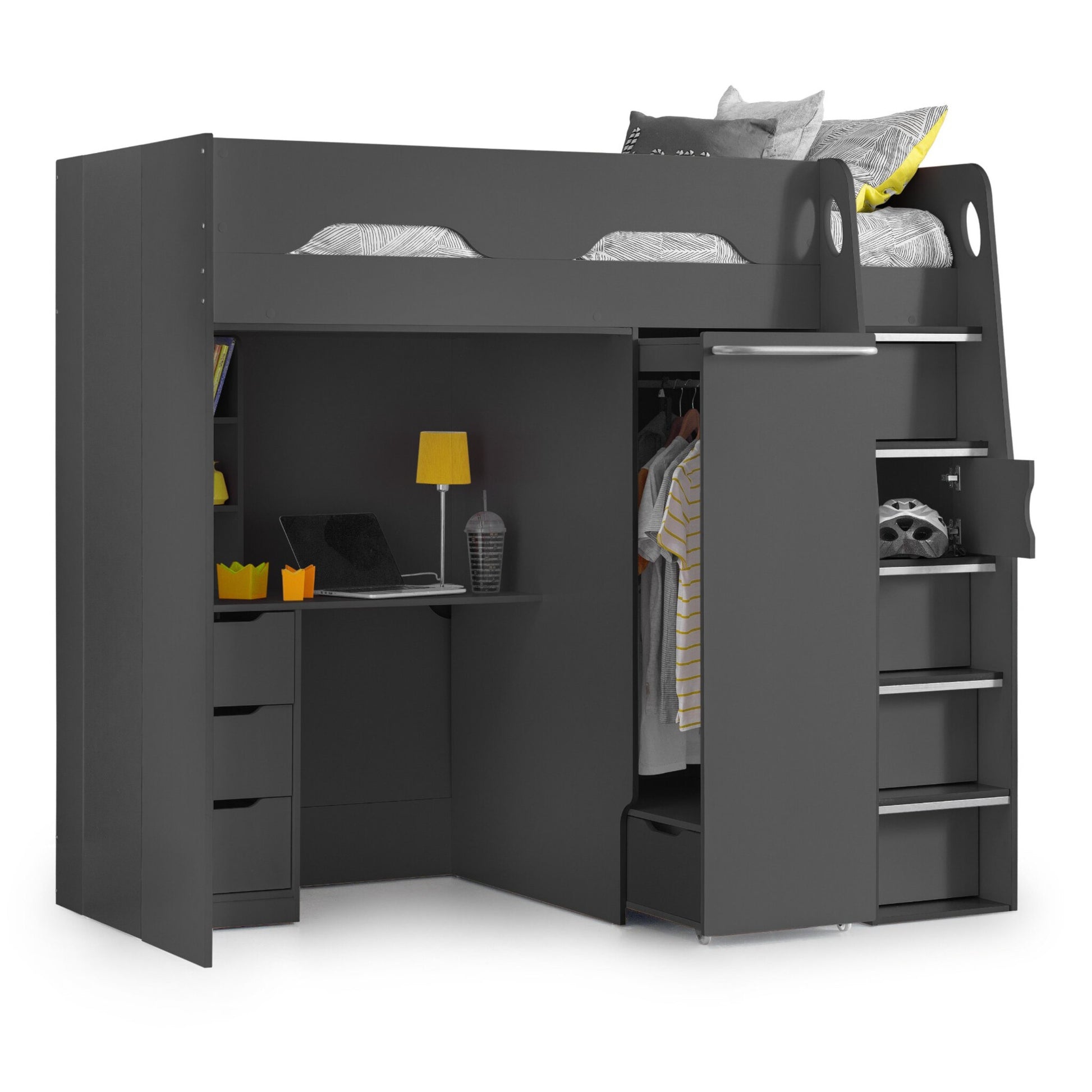 Front view of the Pegasus High Sleeper Storage Bed in anthracite