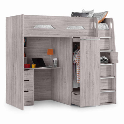 Front view of the Pegasus High Sleeper Storage Bed in grey oak