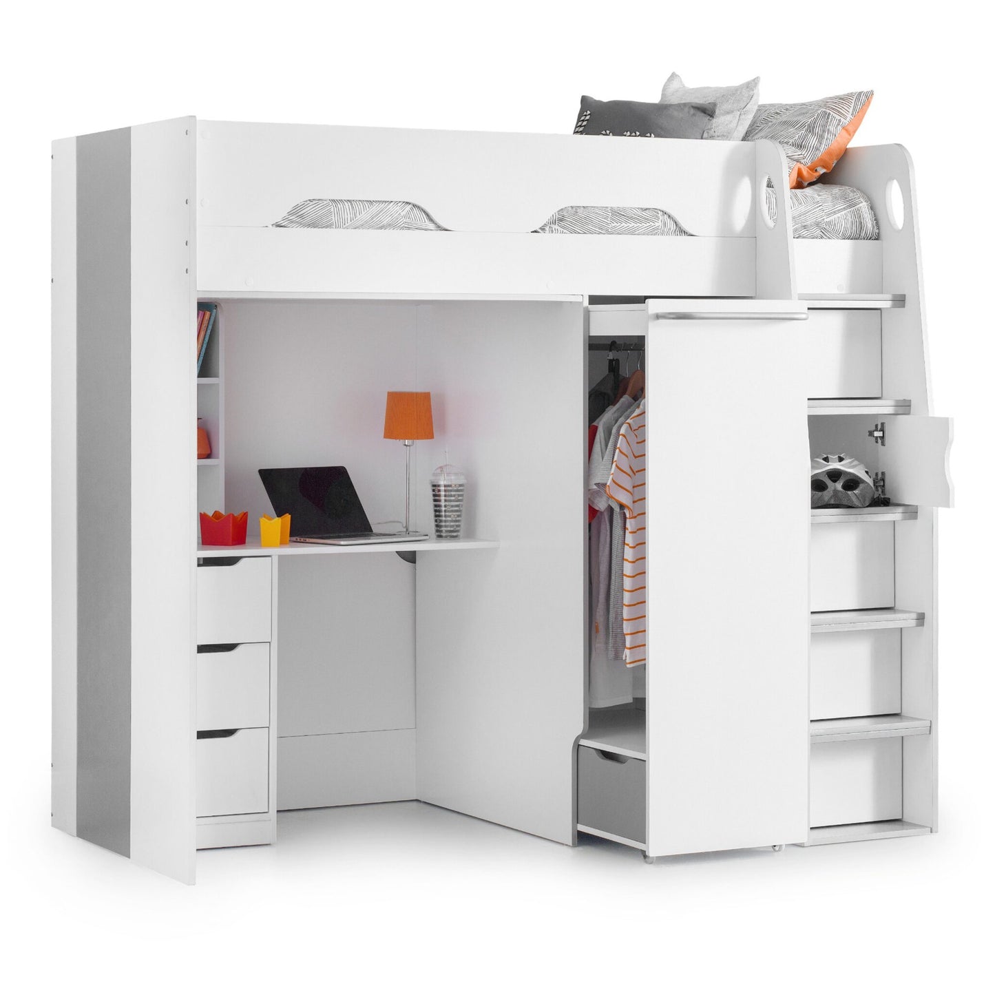 Front view of the Pegasus High Sleeper Storage Bed in white