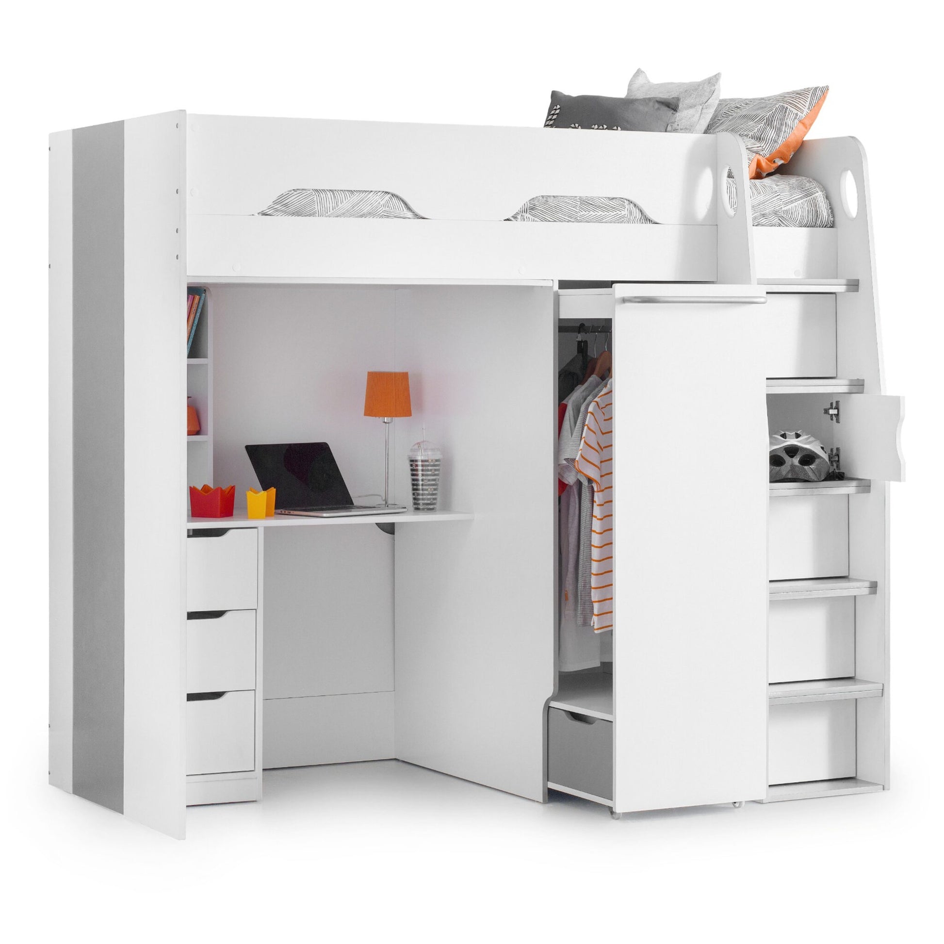 Front view of the Pegasus High Sleeper Storage Bed in white