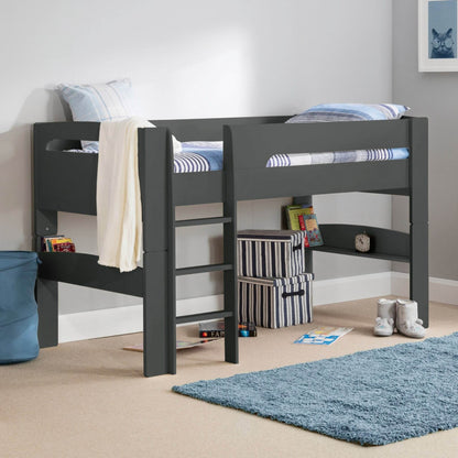 Pluto Mid Sleeper Bed finished in anthracite shown in a bedroom setting