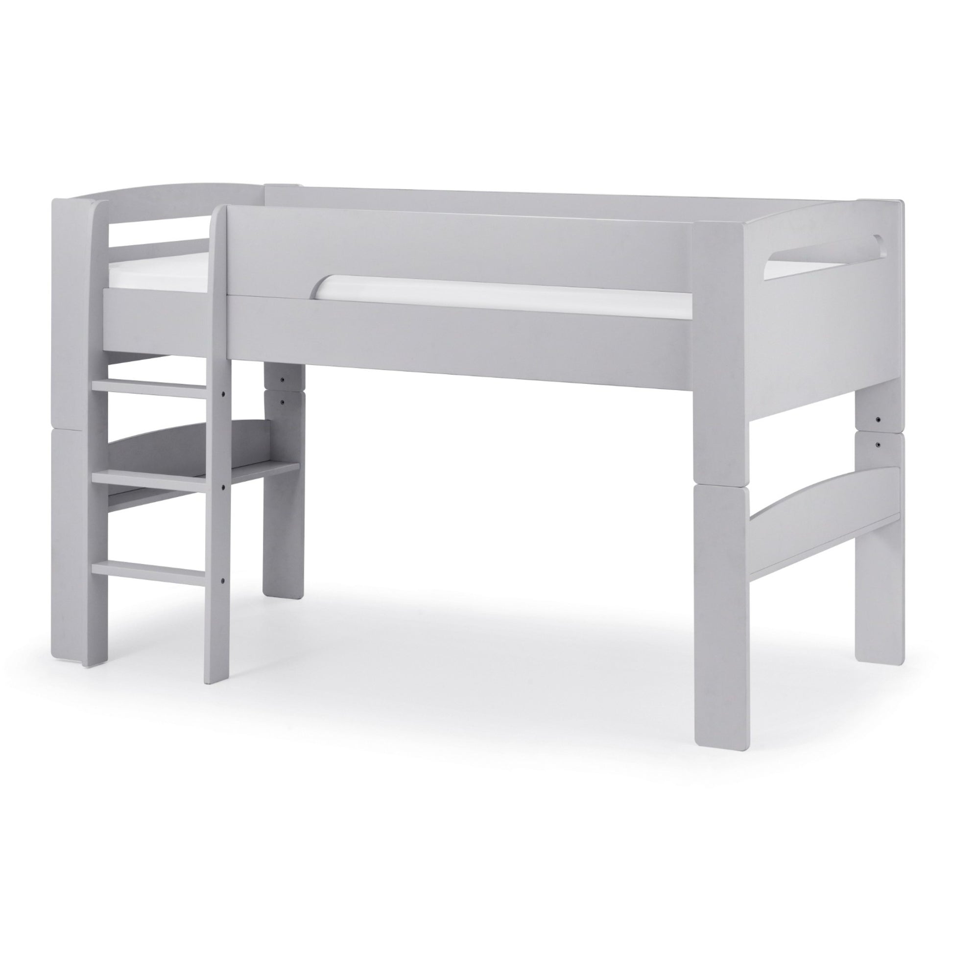 Pluto Mid Sleeper Bed finished in dove grey, shown on a white background.